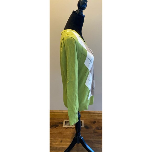 St John’s Bay Argyle Green Women’s Sweater Size Large 97% Cotton V Neck - Picture 4 of 9